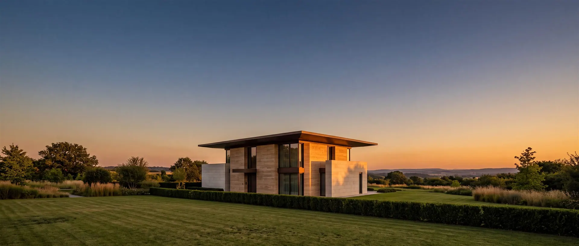 Modernes Premium-Wohnhaus im Abendlicht