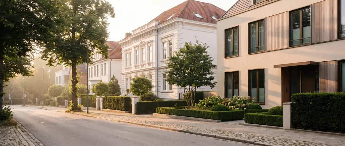 Charaktervolle Wohnstraße mit gepflegten Stadthäusern